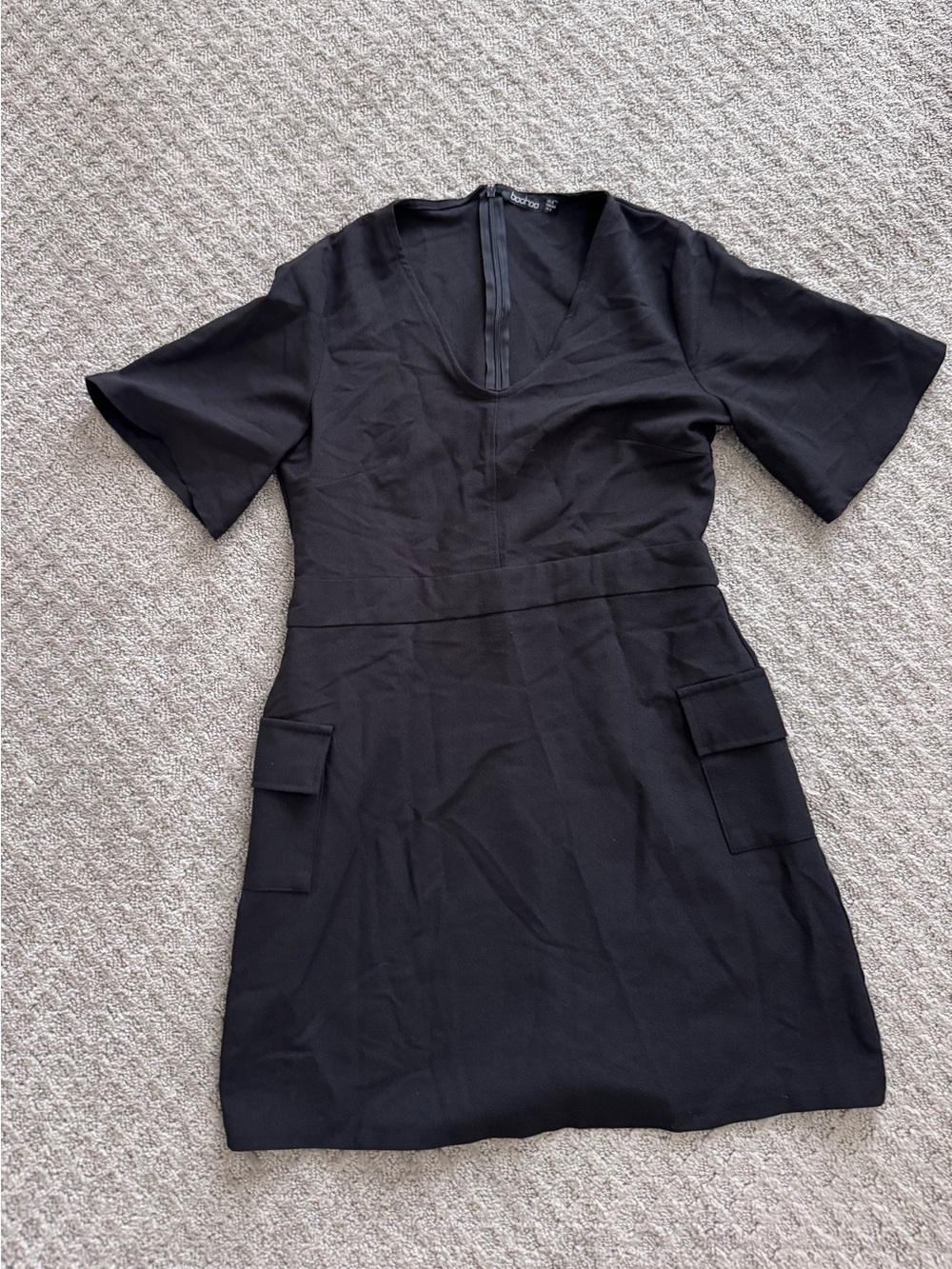 Boohoo Black Utility Pocket Shift Dress